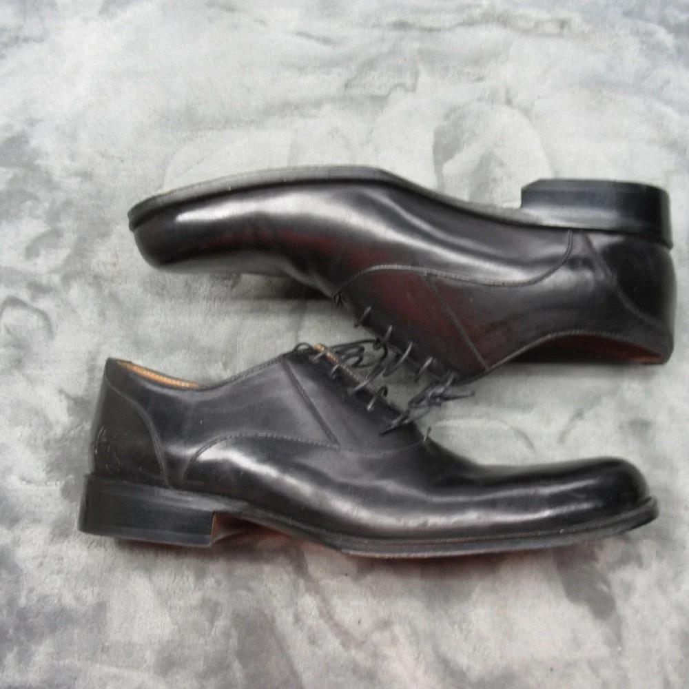 John Fluevog Shoes Men 8.5 Black Leather Oxford Dress Shoes Twin Turbine Formal